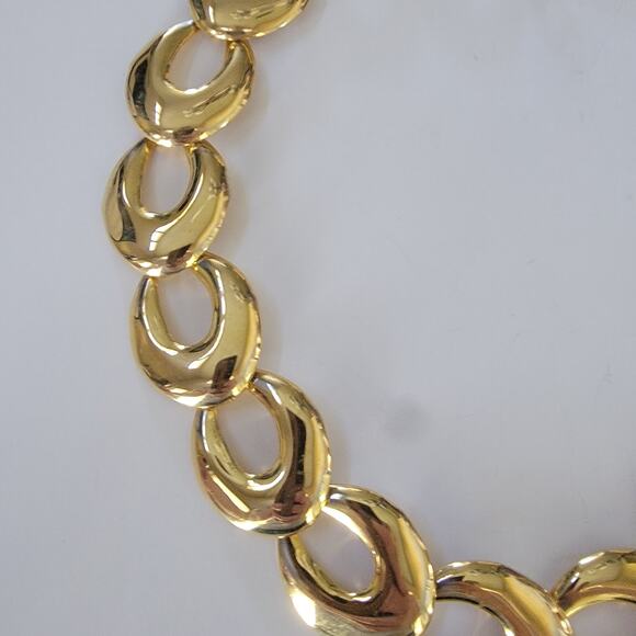 Vintage Gold Tone Chunky Link Necklace Bold Oval Chain Statement Collar Jewelry - Picture 4 of 10